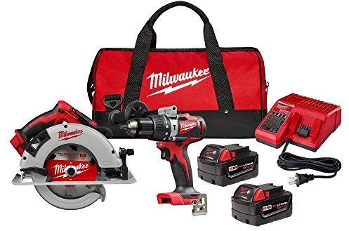 Milwaukee 2992-22 M18 18-Volt Lithium-Ion Brushless Cordless Hammer Drill and Circular Saw Combo Kit (2-Tool) with Two 4.0 Ah Batteries