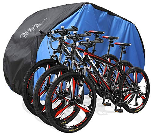 DerBlue Bike Cover for 2Bikes or 3Bikes with Lock Hole Reflective Safety Loops for Mountain Bike/Road Bike Outdoor Storage, Waterproof, Anti-UV, 210D Nylon Heavy Duty Ripstop Material