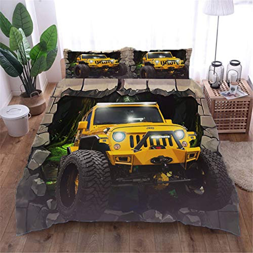 AOUAURO Bettwäsche 135x200 Jeep Bettbezug Set 3D Bedruckte 3-Teiliges Polyester mit Reißverschluss 1 Bettbezug und 2 Kissenbezug 80x80cm 3 Stück Einzelbett