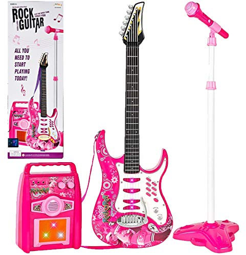 MalPlay Guitarra, amplificador, trípode ajustable y micrófono | Instrumento musical de rock electrónico para niñas | Regalo para niños pequeños a partir de 3 años