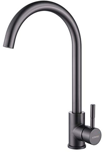 KINSE Einhebel Küchenarmatur Edelstahl | 360° Schwenkbar Spültischarmatur | Hochdruck Wasserhahn Küche | Gunmetall grau