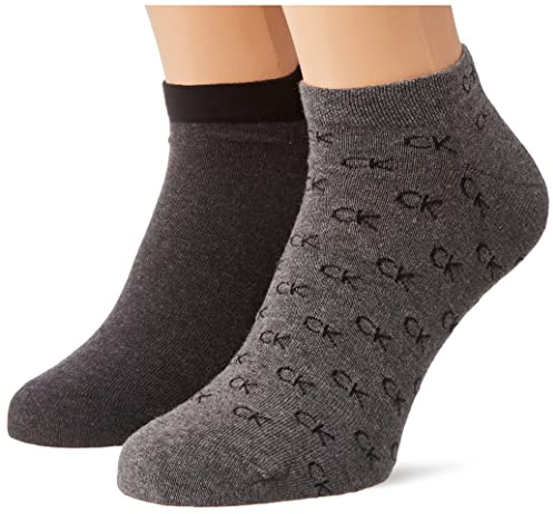 Calvin Klein mens All Over CK Logo Men's Liner Socks 2 pack Sneaker, mid grey melange, 39/42
