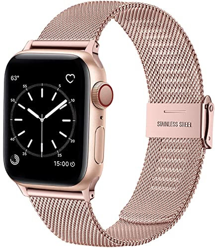 Wepro Ersatzarmband Kompatibel mit Apple Watch Armband 41mm 40mm 38mm 42mm, Mesh Geschäft Metall Uhrenarmband für Apple Watch SE/SE 2/Ultra/Ultra 2/Series 10 9 8 7 6 5 4, Rosa