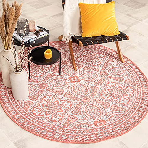 FRAAI In- & Outdoor Teppich Rund - Summer Oriental Rosa Ø 120cm - Wetterfest - Polypropylen - Flachgewebe - Balkon, Garten/Terrasse - Terrasse - Rug