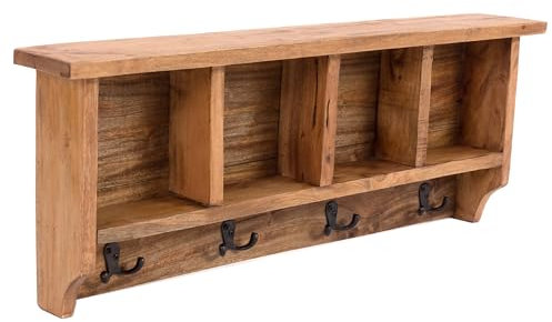 DESIGN DELIGHTS Porte-manteau mural rustique vintage 70 | 70 x 27 x 11 cm (l x H x P) | Bois recyclé | Patère porte-manteau en bois recyclé | Aspect vieilli | Couleur : miel 08