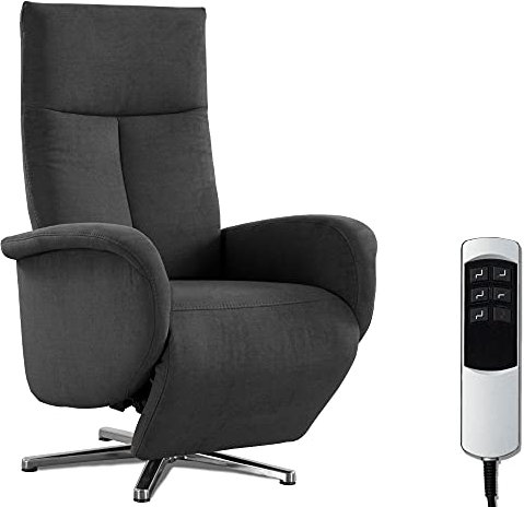 CAVADORE TV-Sessel Juba mit Akku / Pflegeleichter Fernsehsessel mit elektrisch verstellbarer Relaxfunktion / 2 E-Motoren / 75 x 112 x 82 / Soft Clean Bezug, Dunkelgrau
