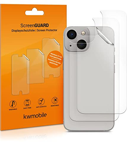 kwmobile 3X Pellicola Protettiva Posteriore Compatibile con Apple iPhone 13 / iPhone 14 - Pellicola Protezione Trasparente Retro Smartphone - Film Protettivo AntiGraffio