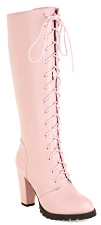 Sintetico elegante e rotondo con tacco a punta alta da 9,5 cm Easy walikng Knee-high Boots for Women Big Size 35-46 T76-52, Colore: rosa., 41.5 EU