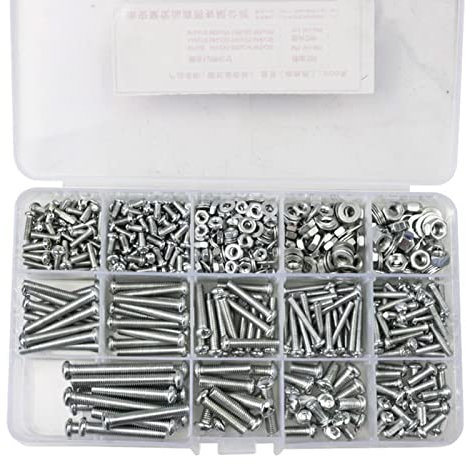 M3 M4 M5 M6 Schrauben mit Muttern und Unterlegscheiben Sortiments Set, 940 Stück Edelstahl-Sechskopf-Knopf Schrauben mit Aufbewahrungsbox für Home Office Industrieelektronik