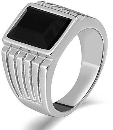 Banemi Herren Ringe Vintage, Edelstahl Herren Ring Vintage Edelstahl Schwarz Quadrat Zirkonia Versprechensring für Herren Größe 62 (19.7)