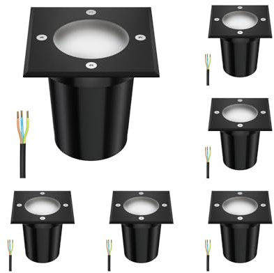 ledscom.de 6 Stück Bodeneinbauleuchte RELI für außen, IP67, schwarz, gefrostet, eckig, 11 x 11cm inkl. LED Lampe 630lm warmweiß