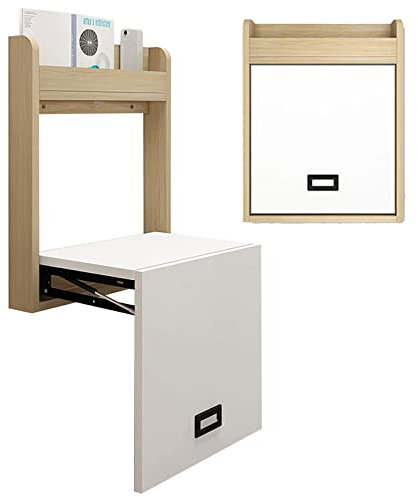 EEUK Unsichtbarer Klappstuhl aus Massivholz Faltbare Duschhocker Badesitz Klappschuhhocker Wandhocker Schuhhocker Multifunktionaler Duschstuhl zum Platzsparen und Laden von 200 kg (Color:Holz+Weiß)