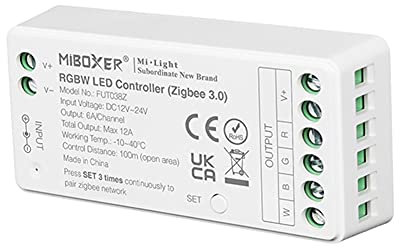 LGIDTECH FUT038Z Zigbee 3.0 Controller per strisce luminose a LED RGBW DC12-24V Max12A,deve funzionare con Zigbee Gateway (Escluso),compatibile con Amazon Echo Plus(2nd Gen),Philips Hue