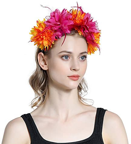 URFEDA Halloween Blumen-Feder-Kopfbedeckung Braut Kopfschmuck Haar Clip Feder Haarschmuck Blume Cocktail Kopfbedeckung Hochzeit Braut Haarschmuck Feder Stirnband FüR Frauen Und MäDchen Orange