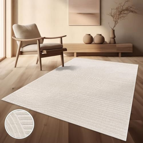 TT Home In-& Outdoorteppich Wetterfest Balkon Schlafzimmer Boho Skandi Motiv Unifarben, Farbe:Creme 2, Größe:80x250 cm