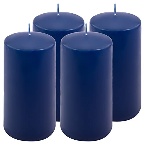 Stumpenkerze Höhe 15 cm Ø 7,5 cm lange Brenndauer Rund-Kerze Säulenkerzen Kerzen-Deko Tafelkerzen Weihnachts-Kerzen Hochzeit Xmas (blau, 4)