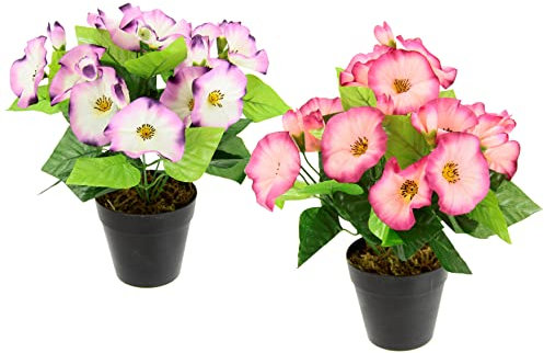 Künstliche Petunien Zierpflanze Glockenblume Kunstpflanze klein Zimmerpflanze Blüten Blumen Kunstblumen Seidenblumen Unechte Deko Gefälschte Topfpflanze Topfblüher Grabgestecke Kunststoffpflanze