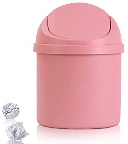 HERCHR Mini Plastic Desktop Trash Bin With Swing Lid, Small Wastebasket for Bedroom, Bathroom, Home, Office