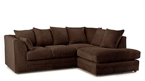 New Luxor Fabric Corner Sofa Chocolate | Soft Jumbo Cord 3-4 Seater Corner Sofa (Chocolate, Right Hand Facing)