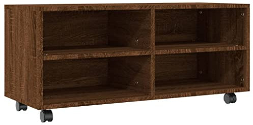 vidaXL TV Schrank, Fernsehschrank mit 4 offenen Fächern, Lowboard mit Rollen, HiFi Schrank TV Möbel Fernsehtisch, Braun Eiche Holzwerkstoff