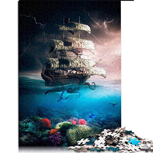 1000 Piece Jigsaw Puzzles Kraken attacks pirate ship jigsaw puzzles for adults Cardboard puzzles Home Decoration （Size 26x38cm）
