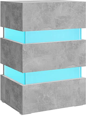 vidaXL LED Bedside Table - Concrete Grey, Rectangular, Engineered Wood, 45x35x67 cm, includes USB Connection and Remote Control