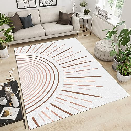 PAJEON Geometrische Linien Der Boho-Vintage-Sonne Teppiche Gegend, 140 x 200 cm Kurzflor Kinderteppich - für Terrasse Garten, Küche, Bad Oder