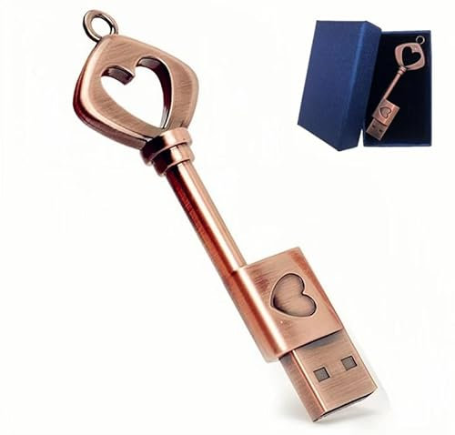 128GB USB 2.0 Flash Drive,Smozer Metal Love Heart Key Shaped USB Drive Thumb Drive USB Computer Memory Drive Nice Gifts for Wedding/Anniversary/Photography (128GB, 1 Pack with Gift Box)