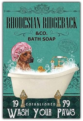 Lustiges Retro-Metall-Blechschild, Rhodesian Ridgeback & Co. Badeseifen, waschen Sie Ihre Pfoten, Poster, Wanddekoration, Kunst, Zuhause, Badezimmer, Dekoration, Geschenk, rustikale Dekoration,