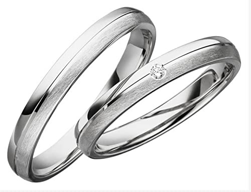 JC Trauringe 925er Sterling Silber Paar-Preis I Ehe-Ringe mit kostenloser Gravur I Verlobungsringe 3 mm breit inkl. Etui-Box I Herren-Ring ohne & Damen-Ring mit Zirkonia-Stein I Gr. 48 bis 72 S063