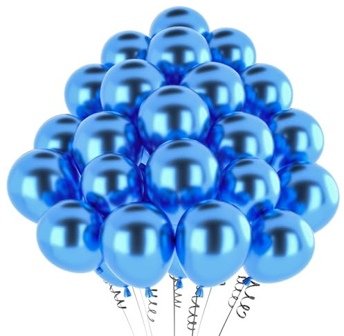 Luftballons Blau Metallic,100 Stück 12 Zoll Matt Metallic Blau Ballon,Chrom Grün Blau Metallic für Geburtstagsdeko Hochzeit Taufe Deko Partydeko Luftballoons 100pcs