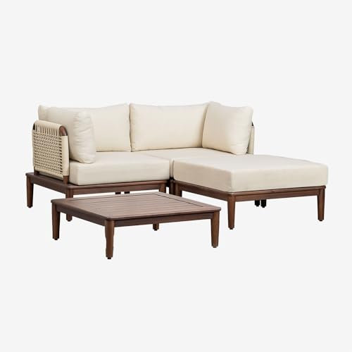 SKLUM Gartenset mit 2-teiligem Modulsofa mit 2 Ecksesseln, Couchtisch und Hocker aus Giulia-Akazienholz -