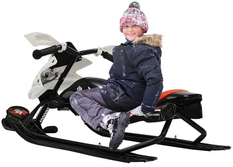 Lenkschlitten Skischlitten mit Bremsen Snowracer Schlitten +Lenkrad Zugseil Rodelschlitten Kunststoffrodel Stabil Kufenlenkung Ski Snow Skibob mit 80KG (Rot)