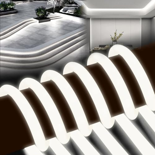 BRIMETI Neon LED Streifen 20M Aussenbereich 320° Glühen Rund Neon Strip Wasserdicht IP65 230V Outdoor Flexibler DIY Lichtband für Innen Küche Deko,mit Einem Netzteil und Controller (Weiß)