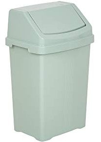 High Grade 8L Litre SILVER SAGE Plastic Flip Top Easy Clean Waste Rubbish Dustbin Kitchen Utility Bins Trash Can Refused Bins Perfect For Kitchen, Bathroom, Bedroom, Living Room, Office.