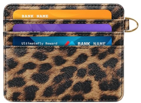 Simikol Slim Minimalist Pocket Credit Card Holder Wallet RFID Blocking Lightweight Thin Small Cute Card Cases,Leopard