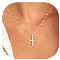 TINGN Gold Kreuz Kette Für Damen - 14K Vergoldete Edelstahl Halskette Mit Personalisiertem Anhänger - Goldschmuck Für Teenager Mädchen