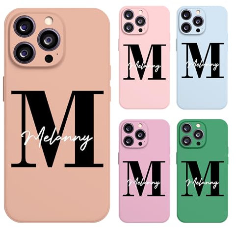 EKAM Personalised Case For iPhone 16e, 16, 15, 14, Pro, Max, Plus 13, 12, 11, X, XR, SE, 8, 7, Fully Printed 3D Soft TPU Custom Cover individual Own Initial Name (Black Initial With Name)