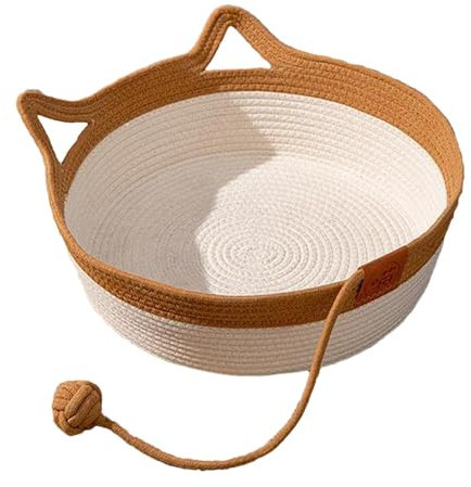 Desk Nest Cat Bed - Large Elevated Pet Bed | Cute Ear Cat Scratch Nest | Hand Woven & Scratch Resistant | Washable Breathable Cotton Rope Pet Bed | Foldable Nest for Indoor Cats, Kittens & Puppies
