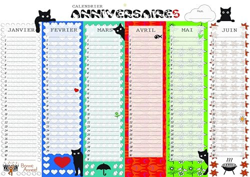 Perpetueller Geburtstagskalender | personalisierbar & beidseitig | Erwachsene und Kinder | Motiv Katze A3