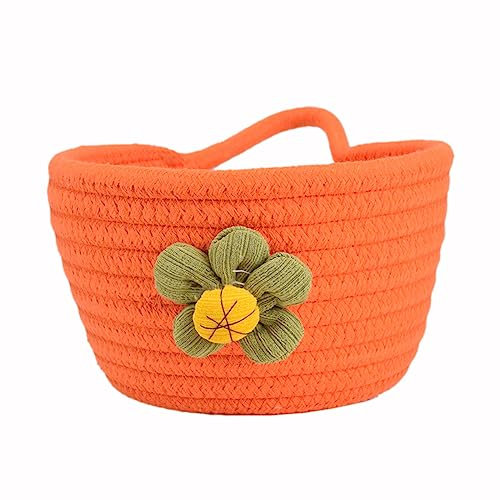 Anevous Aufbewahrungskorb aus Baumwollseil, Gewebt Aufbewahrung Körbe mit Griffen, Dekorativer Körbchen Organizer, Körbchen Baumwolle für Kinderzimmer, Büros, Desktop,Orange