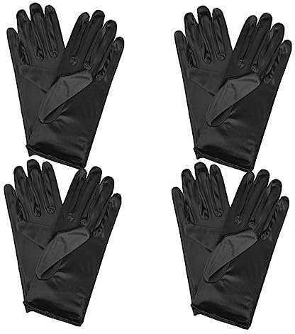 GALPADA 4 Paar Elegante Schwarze Satinhandschuhe Damen Kurzhandschuhe aus Seidenplüsch mit Glatter Oberfläche zum Tanz und Geburtstag