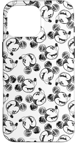 iPhone 16 Pro Max Disney Mickey Mouse Black and White Sketch Print Case