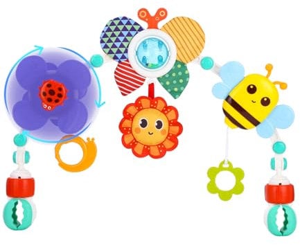 TIDEVAN Arche Eveil Bebe Arche de Poussette Bebe Arche d'Éveil pour Poussette, Jouets Sensoriels Suspendu Clip Ajustables Convenant à la Plupart des Poussettes pour 0-3an Bébé Garçons Filles (Abeille)