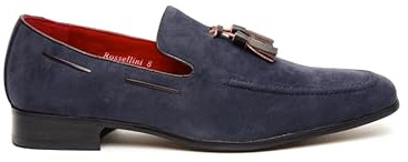 Mens Classic Faux Suede & Leather Tassel Loafers Retro Smart Casual Slip on Shoes [Jersey-Navy-Suede, UK/US 9 EU 43]