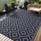 Homaxy Outdoor Teppich Wetterfest, Kunststoff Stroh UV-beständig Wendbar Faltbar Waschbar Balkon Garten Teppich für Terrasse Camping Picknick (240 x 300 cm, Schwarz & Grau)