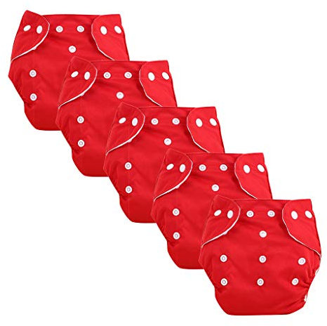 Wiederverwendbare Babywindelabdeckung Stoffwindelabdeckung für 03 mit verstellbarem Wickel Schrubber Mit (Red, One Size)