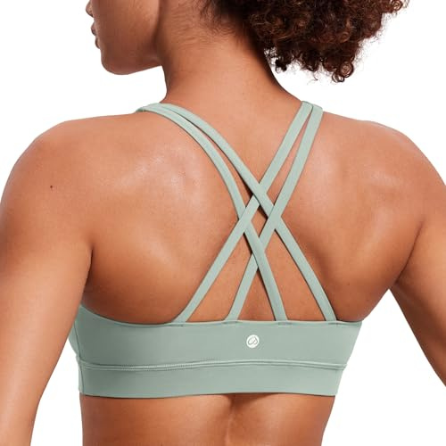 CRZ YOGA Naked Feeling Strappy Sport BHS | Mittlere Unterstützung, abnehmbare Pads, Yoga, schlank, U-Ausschnitt, bauchfreies Top für Damen