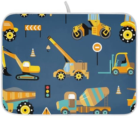 Abtropfmatte für Küchentheke, Abtropfmatte, Kinderwagen, Baufahrzeug, blau, saugfähig, rutschfest, Kaffeematte, Abtropffläche, 45,7 x 60,9 cm