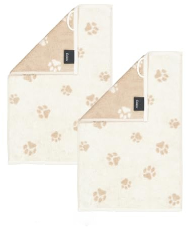 2 Stück Cawö We Love Dogs Gästetücher 6247-33 Pfoten Natur 30x50